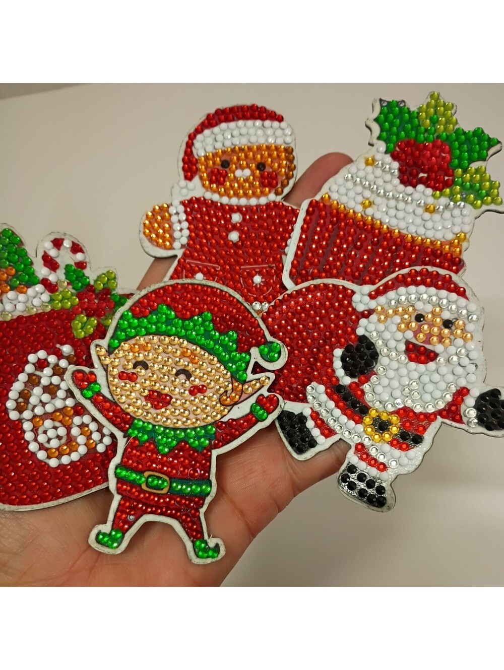 Lot 5 Fridge Rhinestone Magnets Retro Christmas Santa Elf Gingerbread Chocolate